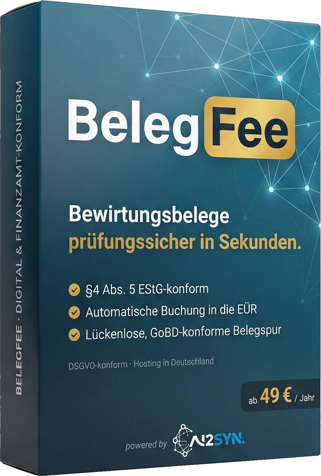 BelegFee Produktverpackung — Bewirtungsbelege prüfungssicher, ab 49 Euro im Jahr